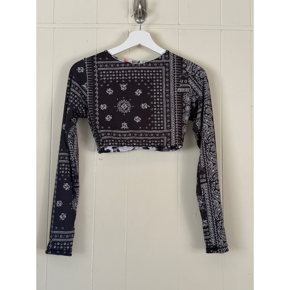 Maaji Womens Long Sleeve Reversible Crop Top Rashguard Size S Beach Boho